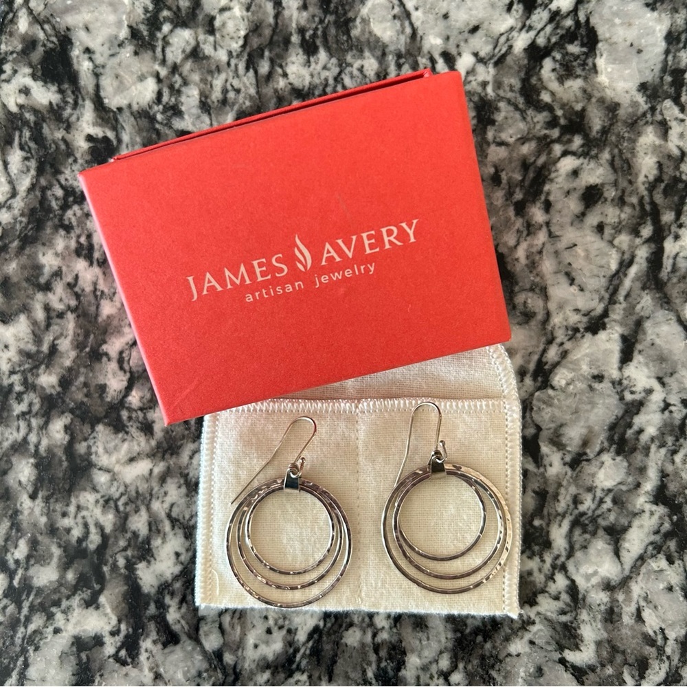 James Avery Three Hammered Circles Dangle Earrings